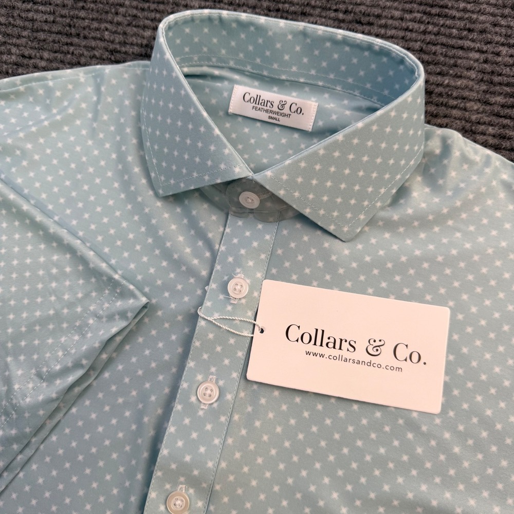 Collars and Co Featherweight Collar Polo Shirt Mens Size Green White Star NWT